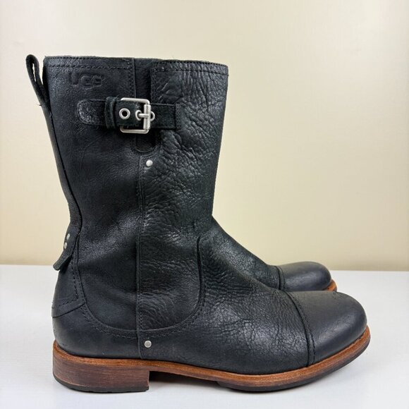 Like New UGG Kern Black Leather Biker Moto Boots S/N 1003838 main image 9